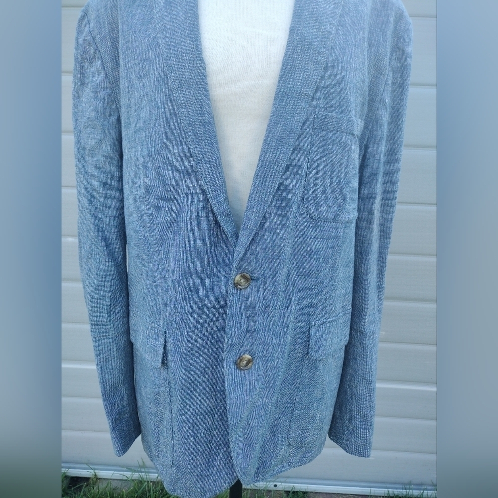 J Crew (e8647) Mens Blue 2 Button Blazer / Sports coat - Size XL Linen Blend
